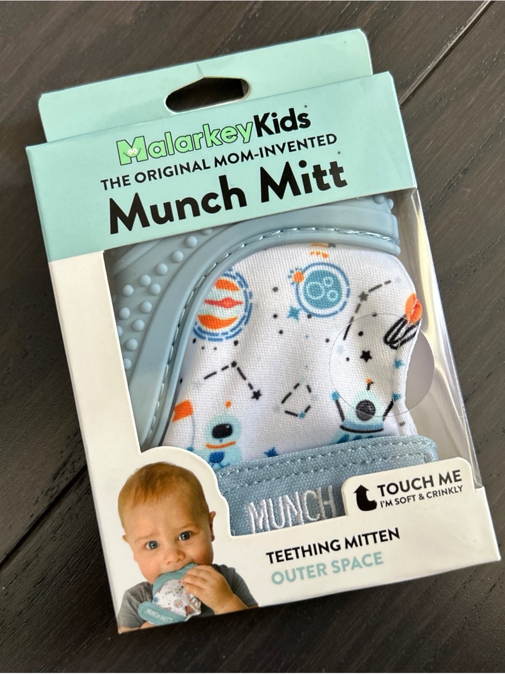 Munch Mitt Teething Mitten – Light Blue Outer Space